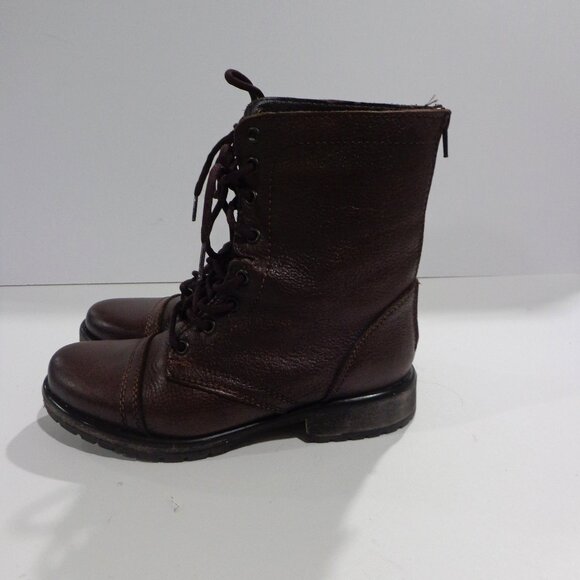 Steve‎ Madden Women's Fame Brown Leather Back Zip Lace Ankle Boots Size 7.5M - Picture 1 of 8